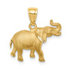 Mens 14k Yellow Gold Brushed and Diamond-cut Elephant Pendant