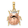 14k Yellow Gold w/ White and Pink Rhodium Diamond-cut Ladybug Pendant