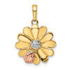 14k Yellow Gold w/ White and Pink Rhodium Diamond-cut Ladybug on Flower Pendant