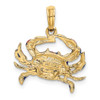 14k Yellow Gold 2-D Blue Enamel Crab Pendant K7088