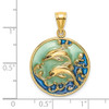 14k Yellow Gold 2-D Dolphins and Blue Stained Glass Pendant