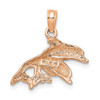 14k Rose Gold and Polished Double Dolphins Jumping Left Pendant
