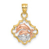 14k Yellow and Rose Gold with Rhodium Double Dolphins In Frame Pendant