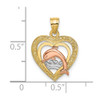 14k Yellow and Rose Gold with Rhodium Dolphin In Heart Pendant