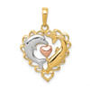 14k Yellow and Rose Gold with Rhodium Dolphins in Heart Pendant