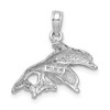 14k White Gold and Polished Double Dolphins Jumping Left Pendant