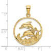 14k Yellow Gold Double Dolphins In Circle Pendant