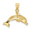 14k Yellow Gold Textured and Polished Dolphin Jumping Pendant