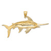 14k Yellow Gold 2-D Polished and Satin Swordfish Pendant K8104