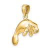 14k Yellow Gold 3-D Polished Swimming Manatee Pendant K8120