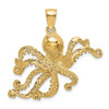 14k Yellow Gold 2-D Textured Octopus Pendant K7430