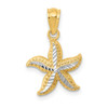 Mens 14k Yellow Gold and Rhodium Diamond-cut Starfish Pendant K6060