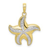 10k Yellow Gold With Rhodium-Plating Diamond-Cut Polished Starfish Pendant