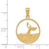 14k Yellow Gold Whale Tail In Circle w/Waves Pendant