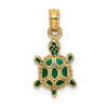 14k Yellow Gold w/Green Enamel 3-D Land Turtle Pendant