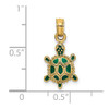 14k Yellow Gold w/Green Enamel 3-D Land Turtle Pendant