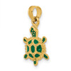 14k Yellow Gold w/Green Enamel 3-D Land Turtle Pendant