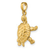 14k Yellow Gold Solid Polished 3-D Moveable Turtle Pendant C2544