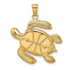 14k Yellow Gold 3-D Brown Enamel Large Sea Turtle Pendant