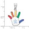 Rhodium-Plated Sterling Silver Enamel Autism w/Puzzle Piece Handprint Pendant