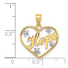 14k Yellow Gold and Rhodium Hope In Heart w/Flower Pendant