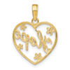 14k Yellow Gold and Rhodium Hope In Heart w/Flower Pendant