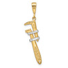 Mens 14k Yellow Gold With Rhodium 3-D Pipe Wrench Pendant