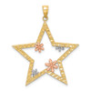 14k Yellow and Rose Gold w/Rhodium Star w/Flowers Pendant