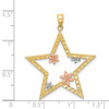 14k Yellow and Rose Gold w/Rhodium Star w/Flowers Pendant