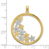 14k Yellow Gold w/Rhodium Stars In Round Frame Pendant