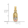 14k Yellow Gold And Rhodium 3-D Pink Enamel Baby Shoe Pendant