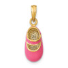 14k Yellow Gold w/Pink Enamel 3-D Baby Shoe Pendant