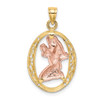 14k Yellow and Rose Gold with Rhodium Mother and Baby In Oval Frame Pendant