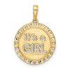 14k Yellow Gold and White Rhodium Diamond-cut Its A Girl Round Disc Pendant