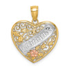 14k Yellow and Rose Gold with Rhodium Grandma In Filigree Heart /Flowers Pendant