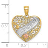 14k Yellow and Rose Gold with Rhodium Grandma In Filigree Heart /Flowers Pendant