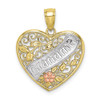 10k Yellow and Rose Gold w/Rhodium-Plate Grandma Filigree Heart /Flowers Pendant