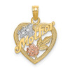 14k Yellow and Rose Gold with Rhodium #1 Mother Heart and Flower Pendant