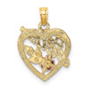 14k Yellow and Rose Gold with Rhodium #1 Mother Heart and Flower Pendant