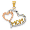 14k Yellow and Rose Gold w/Rhodium Diamond-cut Mom in Heart w/Heart Pendant