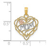14k Two-tone Gold w/Rhodium Mom Heart w/Flower Pendant