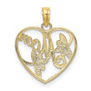 10k Yellow Gold with Rhodium-Plating and Polished Beaded Heart w/ Mom Pendant