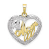 10k Yellow Gold With Rhodium-Plating Bead Trim #1 Mom In Heart Pendant