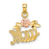 14k Two-tone Gold Textured Scroll w/Flower Mom Pendant