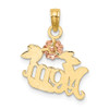 14k Two-tone Gold Textured Scroll w/Flower Mom Pendant