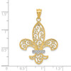 Mens 14k Yellow Gold And Rhodium Filigree Fleur De Lis Pendant