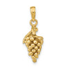 14k Yellow Gold 3-D Grapes w/ Stem and Leaf Pendant