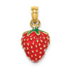 14k Yellow Gold w/ Enamel 3-D Strawberry and Leaf Pendant