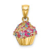 14k Yellow Gold 3-D Cupcake Pendant w/Colored Bead Icing