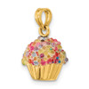 14k Yellow Gold 3-D Cupcake Pendant w/Colored Bead Icing